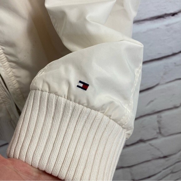 Tommy Hilfiger Jacket SZ L Ladies Cream Fleece Lined Hooded Zip Up Pockets - Picture 5 of 15